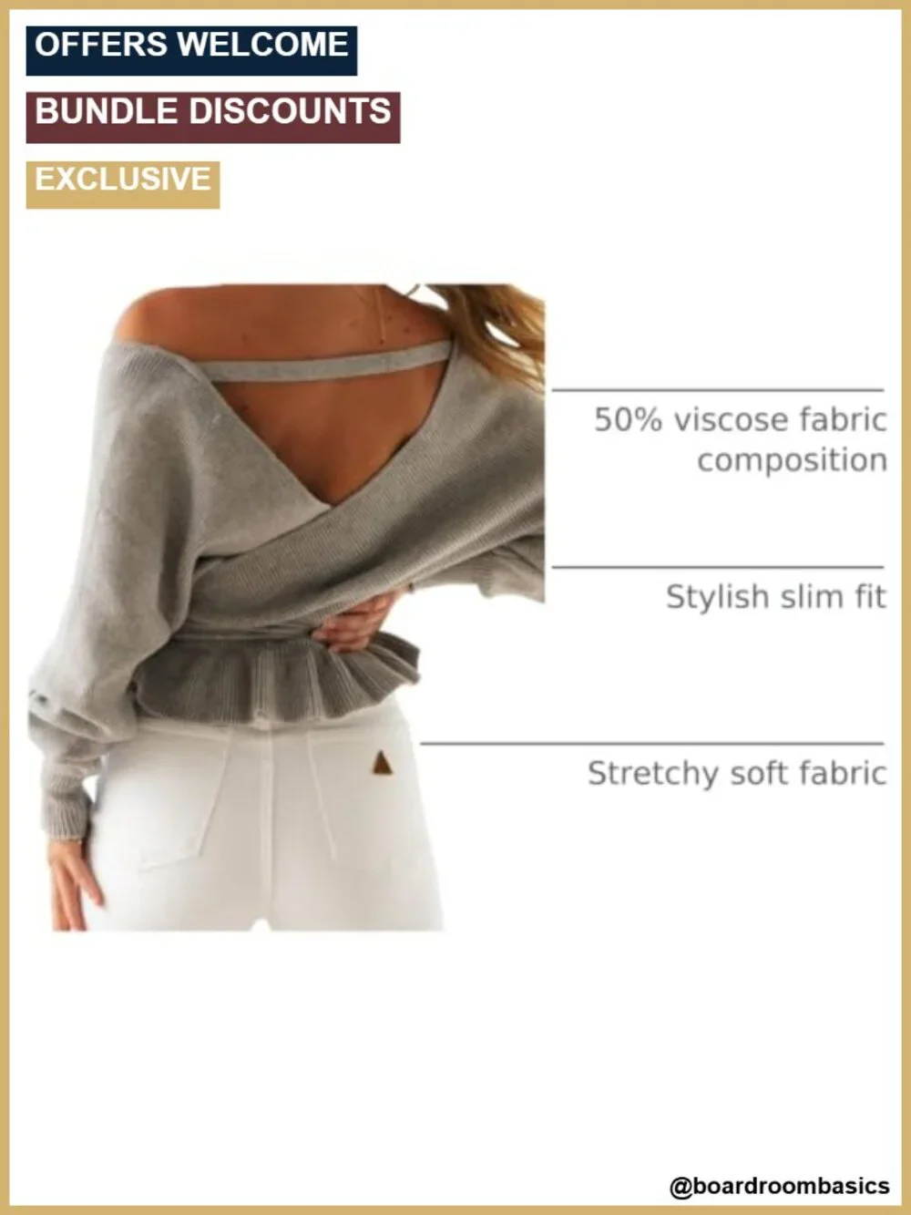 Women's Wrap V Neck Ruffle Hem Batwing Sleeve Knit Sweater with Belt
